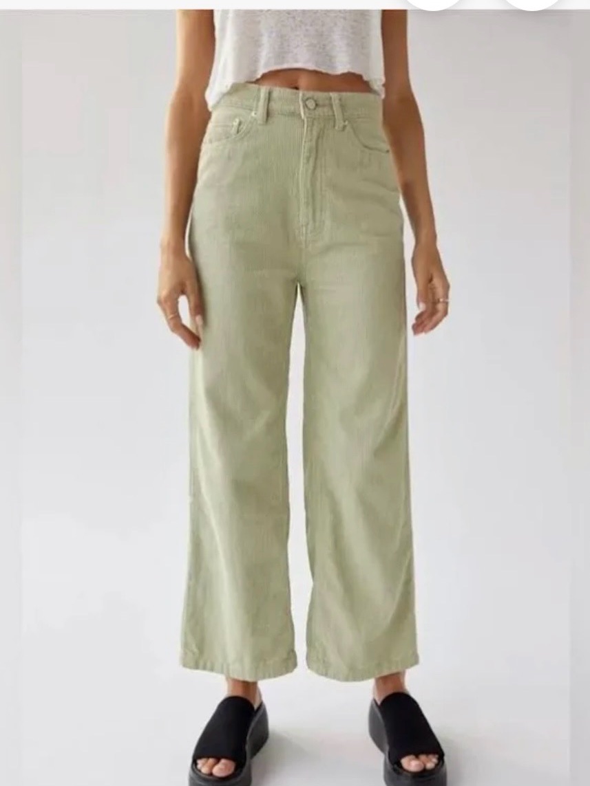Urban Outfitters Bdg High & Wide Corduroy Pants High Rise Wide Leg 27 Mint Green